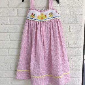 Girl boutique pink seersucker smocked dress 6t NEW